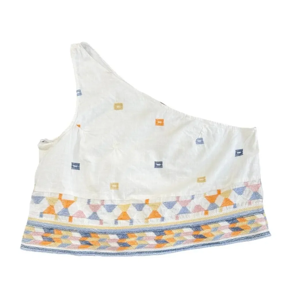 NWT Free People One Shoulder Aztec‎ Bali Baby Boho Embroidered Crop Top Medium